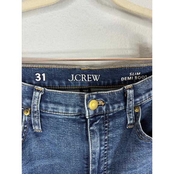 J Crew Slim Demi Boot Jeans Denim High Rise Raw Hem Stretch Agnes Wash Size 31 - Picture 4 of 9